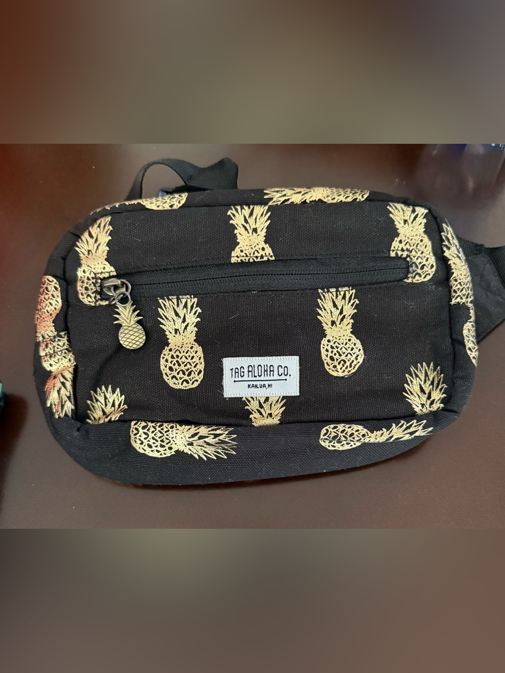 TAG Aloha Co. Black Crossbody Bag with Gold Pineapple Print